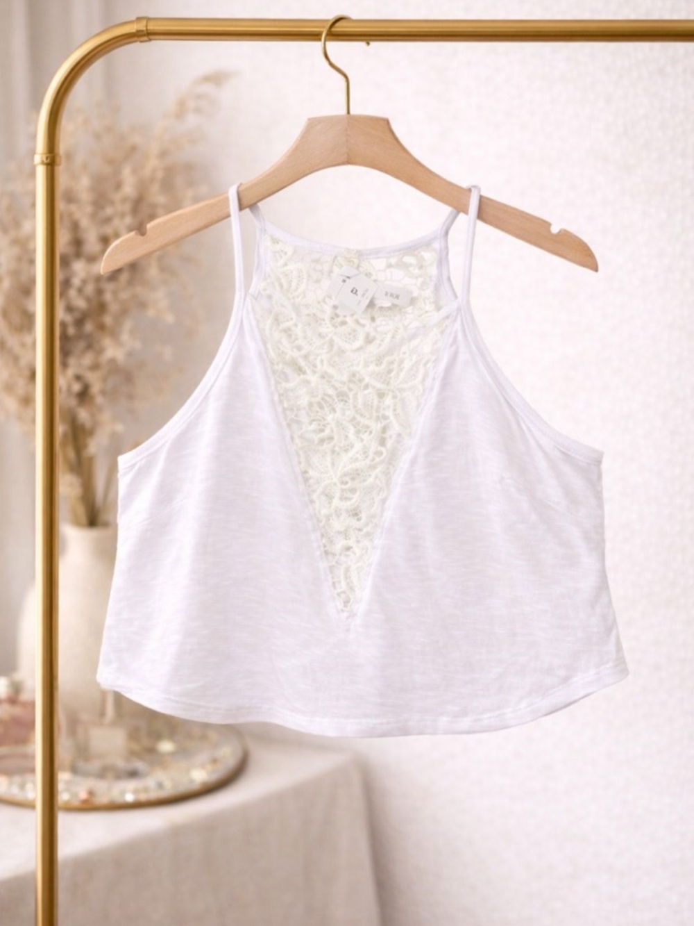 LF White Lace crop Top Small NWT